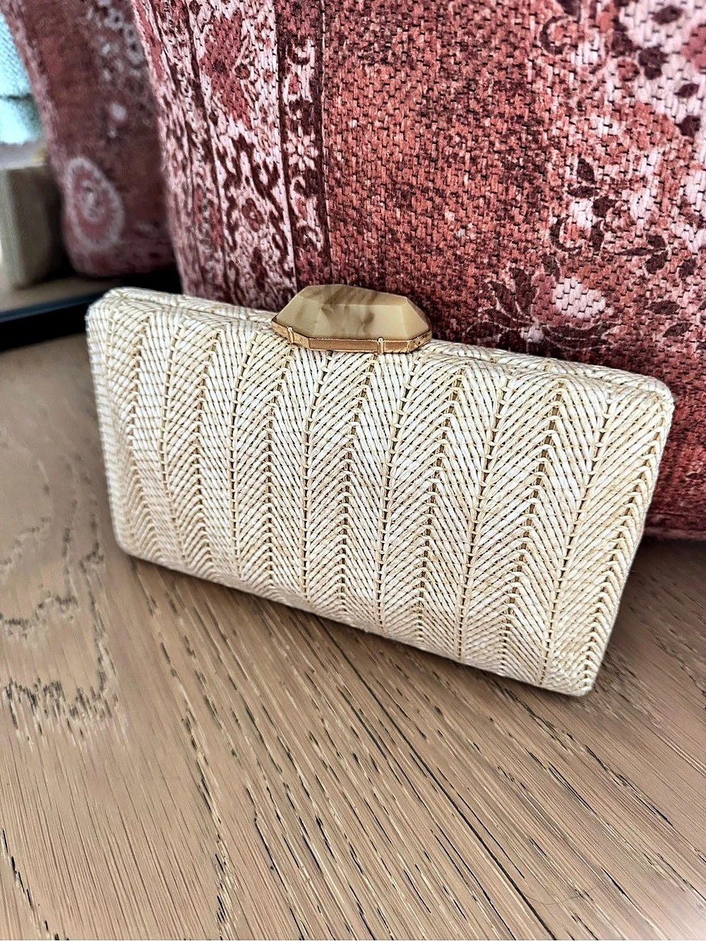 Ivory Raffia Woven Clutch Statement Clasp | Resort wear Vacation Boho